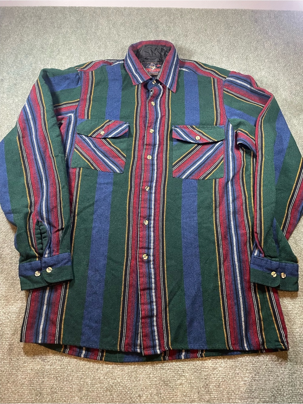Vintage Men's Striped Button-Up Shirt Jacket - Green Multi large tall